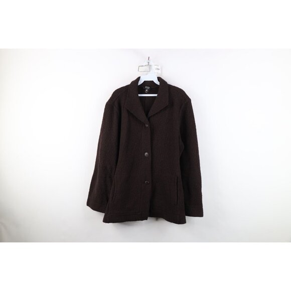 Eileen Fisher Womens Large Textured Virgin Wool Knit Button Sweater Jacket Brown - Picture 1 of 14